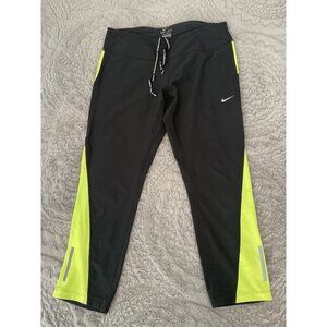 Nike Dri-FIT Running Pants Women’s Size L Black Neon Capri Leggings Reflective